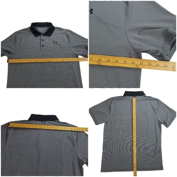 Under Armour Mens Polo Shirt Short Sleeves Striped Loose Heat Gear Black Size XL - Picture 11 of 16